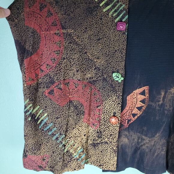 JG's Mad Lab Women Multicolor Art To Wear Button Down V-Neck Blouse Top Size S/M - Picture 7 of 9